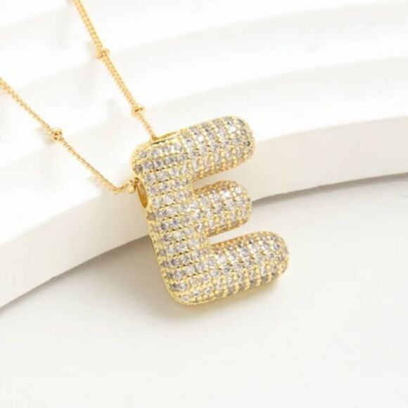 **18k Gold Plated Initial "E” Necklace with Pavé Crystals** - Picture 1 of 4